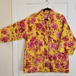 Isaac Mizrahi Live Pink and Yellow Floral Quilted Jacket